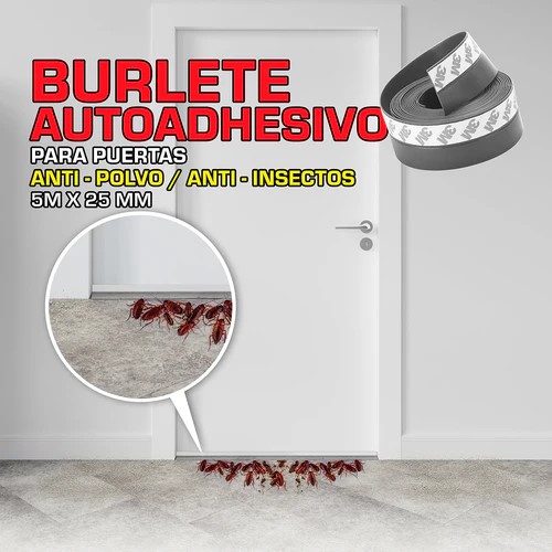 BURLETE SILICON PARA PUERTAS ANTI POLVO ANTI INSECTOS CON ADHESIVO 1MX25MM