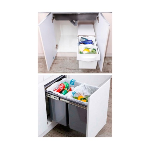 [BASURERO IT32005] BASURERO MONTAJE INFERIOR 2 CUBOS RIEL LATERAL 40CM IT32005