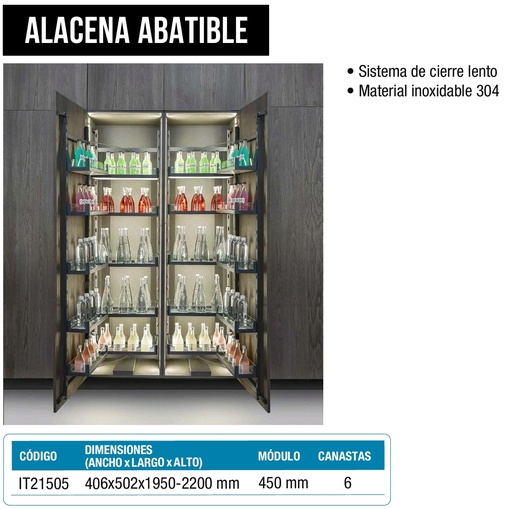 [ALACENA 45 6 IT21505] ALACENA ABATIBLE 450MM 6 NIVELES INOX IT21505