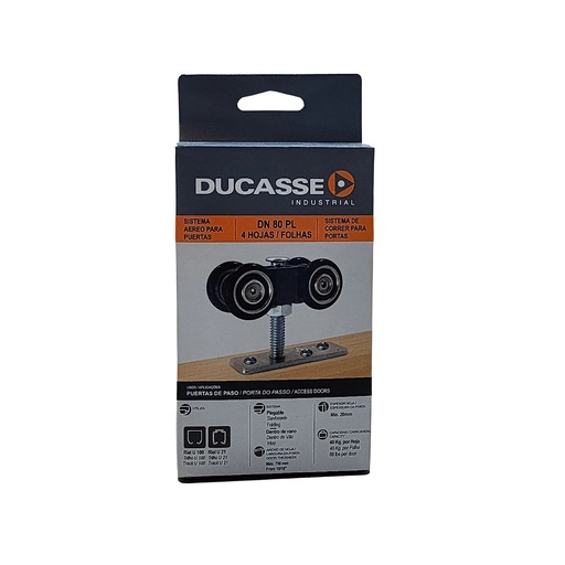 [RODAMIENTO DN80 PL 4] HERRAJE DN-80 PLEGABLE 4 HOJAS PARA RIEL U21 DUCASSE